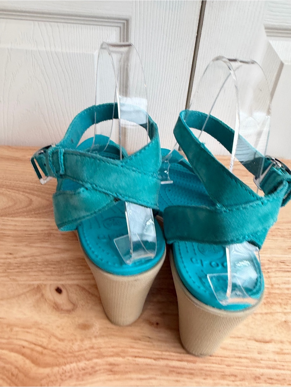 Crocs Leigh II Adjustable Ankle Strap Wedge Heeled Sandals Turquoise Size 8 - Picture 7 of 12